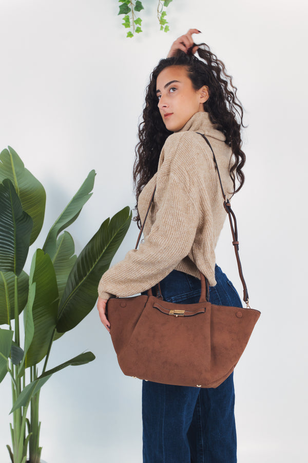 Lorena Suede Handbag - Light Brown