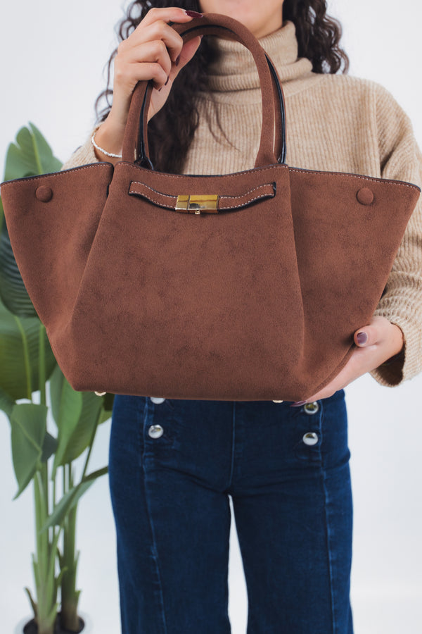 Lorena Suede Handbag - Light Brown