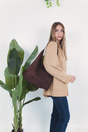 Michela Suede Shoulder Bag - Coffee