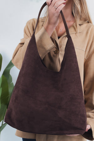 Michela Suede Shoulder Bag - Coffee