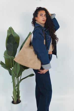 Michela Suede Shoulder Bag - Hazelnut
