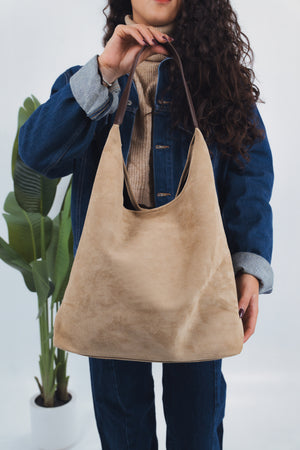 Michela Suede Shoulder Bag - Hazelnut