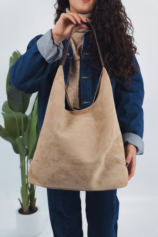 Michela Suede Shoulder Bag - Hazelnut