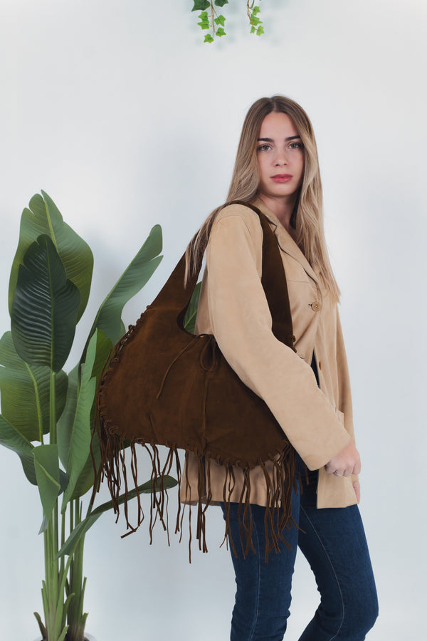 Federica Suede Fringed Bag - Coffee