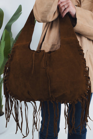 Federica Suede Fringed Bag - Coffee