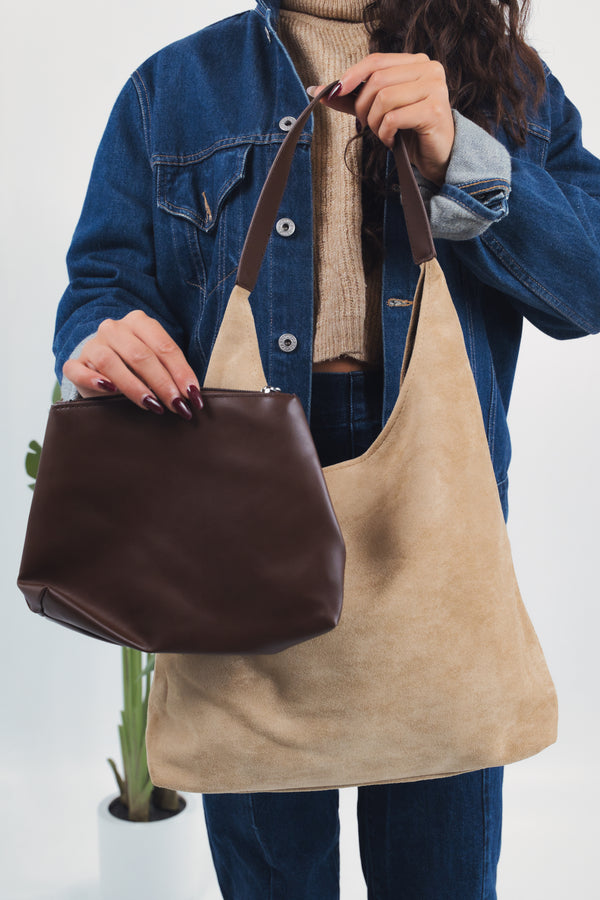 Michela Suede Shoulder Bag - Hazelnut