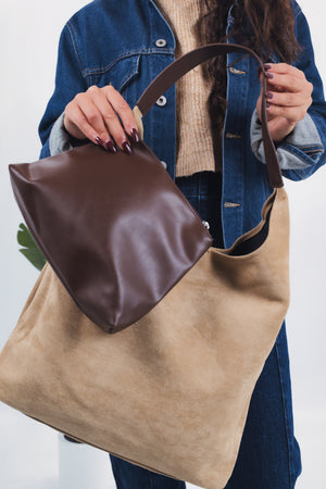 Michela Suede Shoulder Bag - Hazelnut