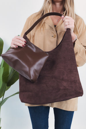 Michela Suede Shoulder Bag - Coffee