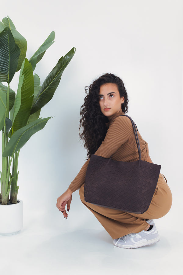 Giulia Suede Woven Bag - Coffee
