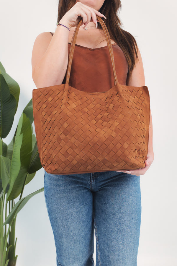 Giulia Suede Woven Bag - Caramel