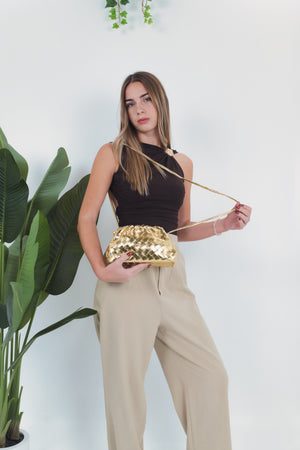 Gaia Woven Pouch Bag - Gold