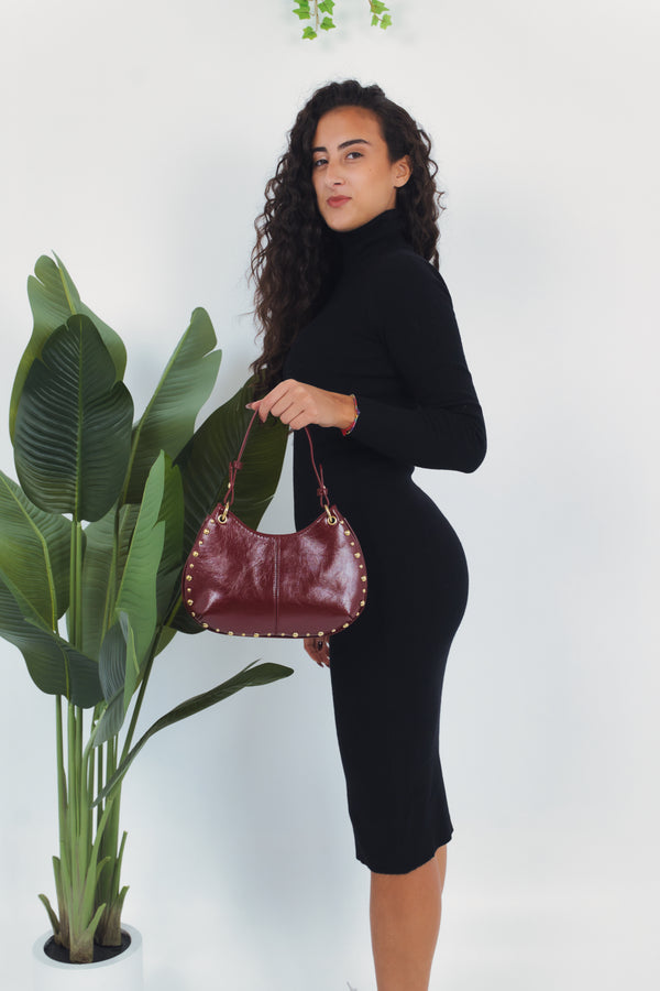 Valentina Studs Shoulder Bag - Burgundy