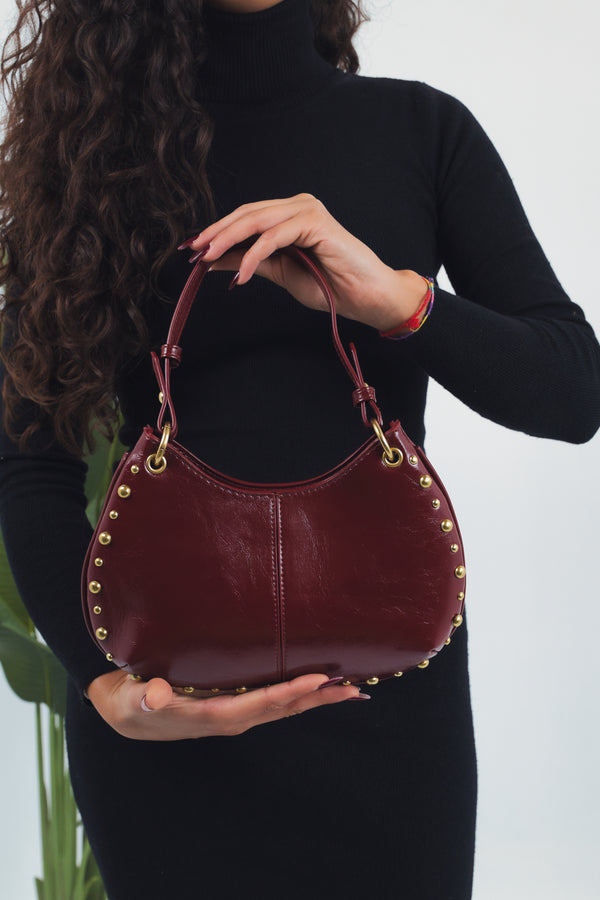 Valentina Studs Shoulder Bag - Burgundy