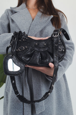 Carola Heart Mirror Bag - Black