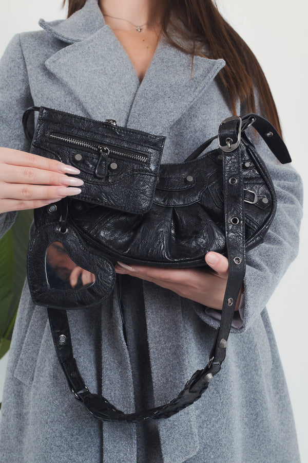 Carola Heart Mirror Bag - Black