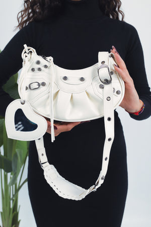 Carola Heart Mirror Bag - White