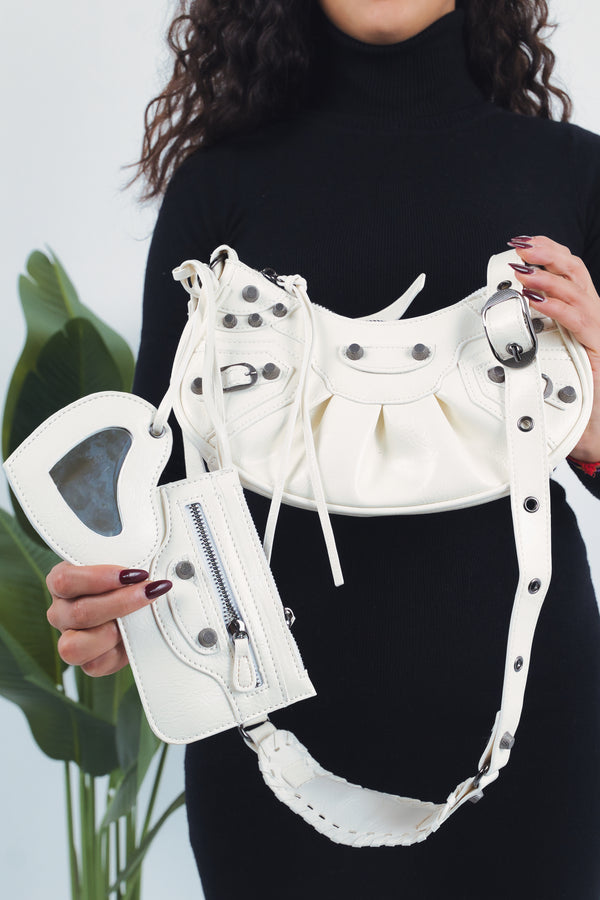 Carola Heart Mirror Bag - White