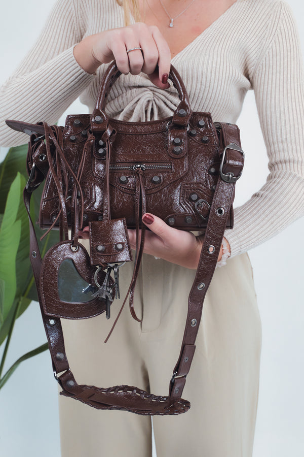 Carlotta Heart Mirror Bag - Chocolate