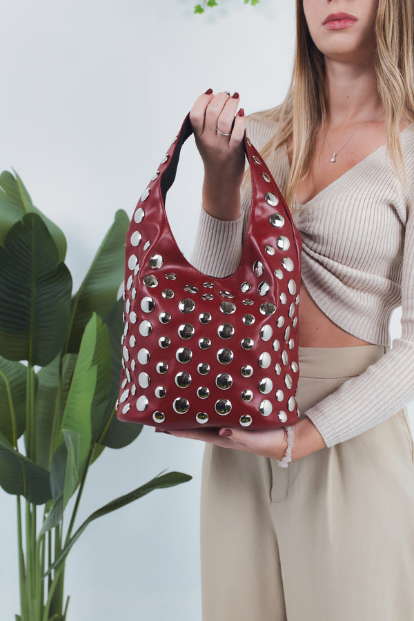 Mara Studs Shoulder Bag - Burgundy