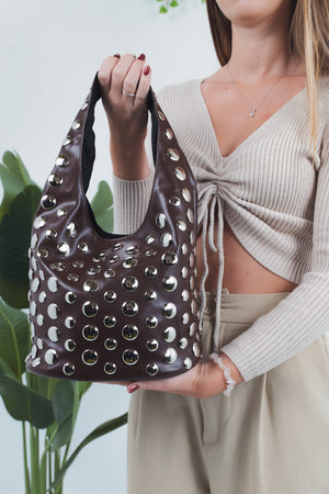 Mara Studs Shoulder Bag - Coffee