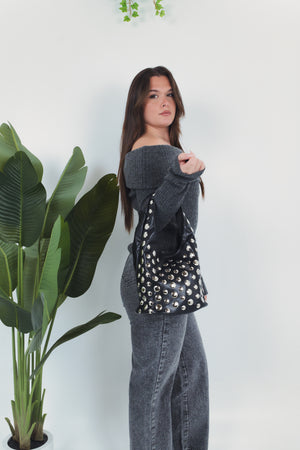 Mara Studs Sholder Bag - Black