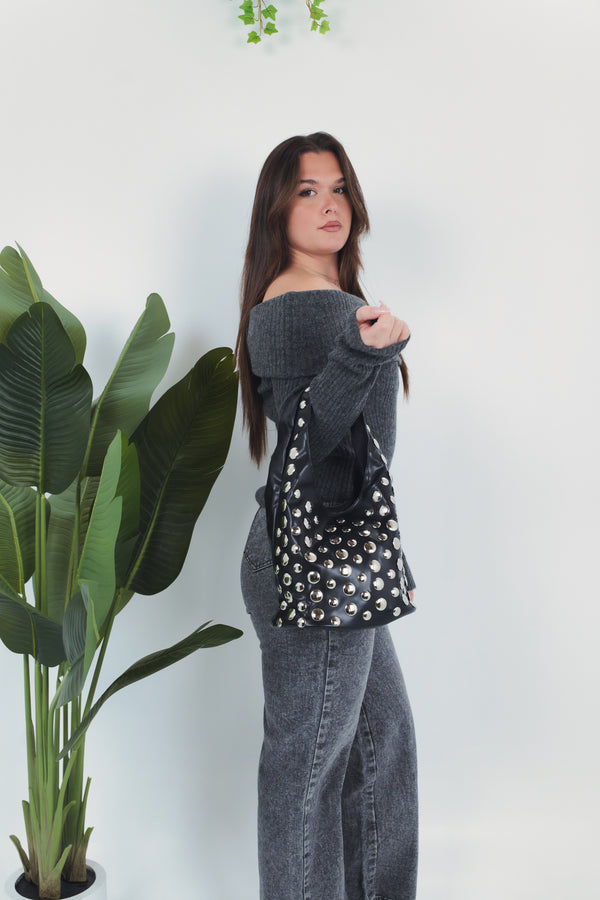 Mara Studs Sholder Bag - Black