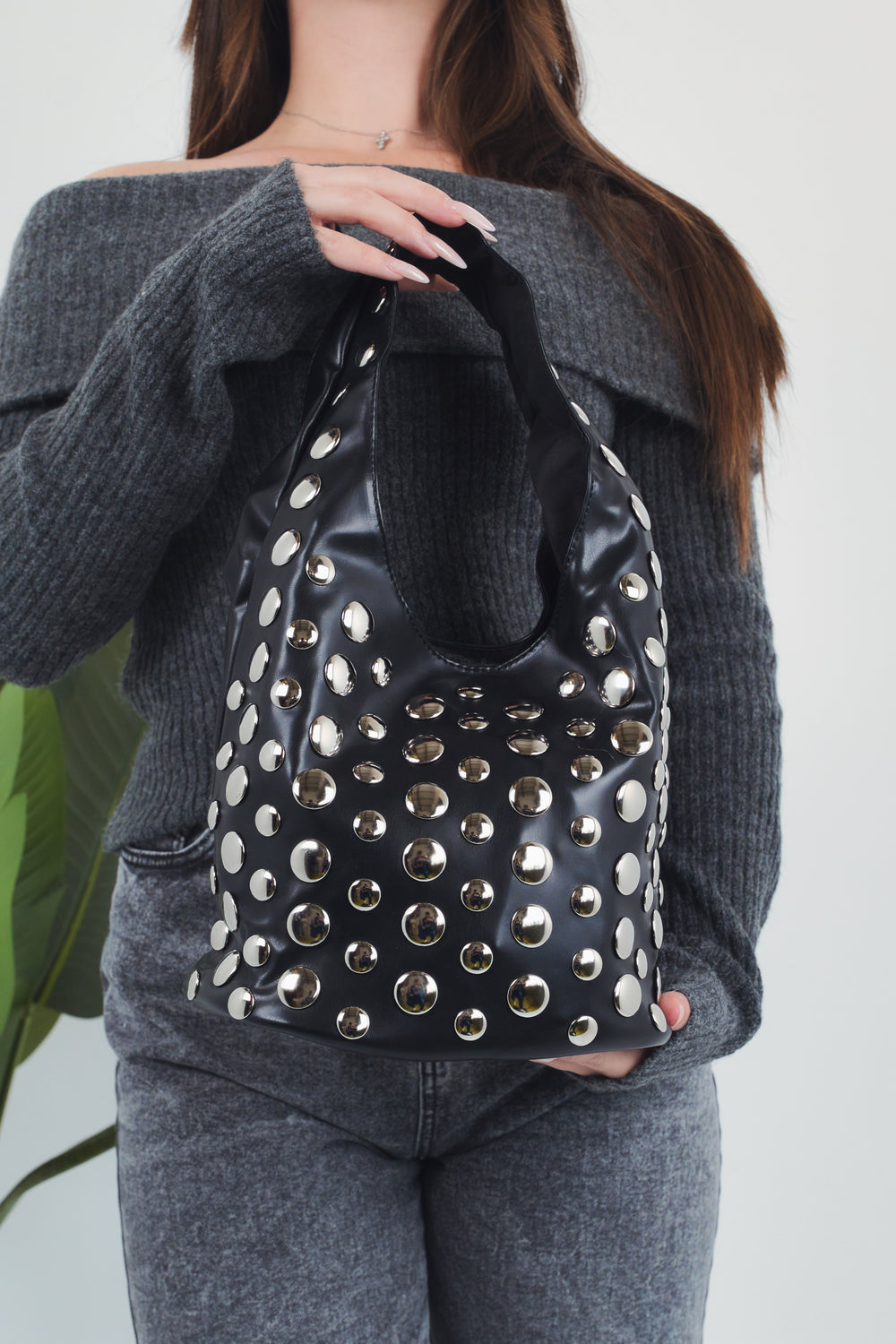 Mara Studs Sholder Bag - Black