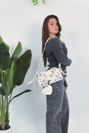 Carlotta Heart Mirror Bag - White