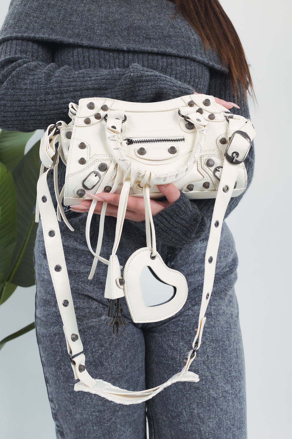 Carlotta Heart Mirror Bag - White