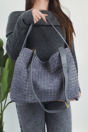 Mina Suede Woven Bag - Grey