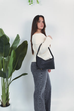 Camilla Woven Shoulder Bag - Black