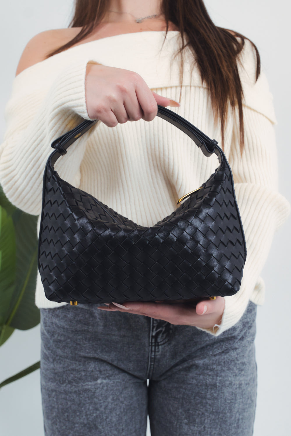 Camilla Woven Shoulder Bag - Black