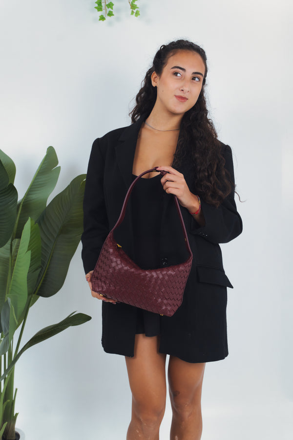 Camilla Woven Shoulder Bag - Burgundy