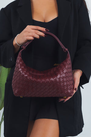 Camilla Woven Shoulder Bag - Burgundy