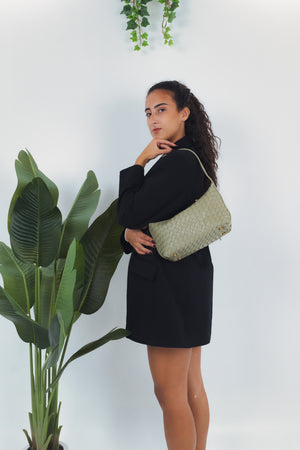Camilla Woven Shoulder Bag - Travertine Green