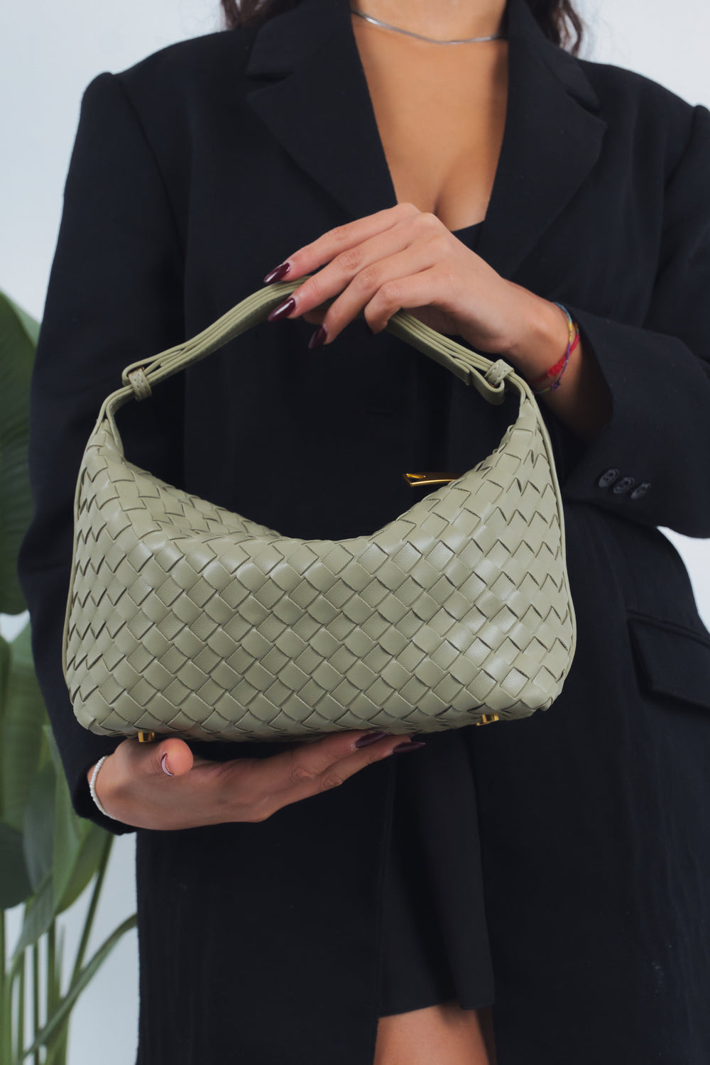 Camilla Woven Shoulder Bag - Travertine Green