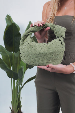 Gioia Small Suede Woven Bag - Travertine Green