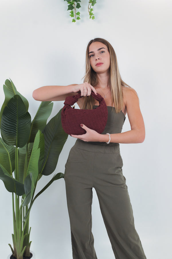 Gioia Small Suede Woven Bag - Burgundy