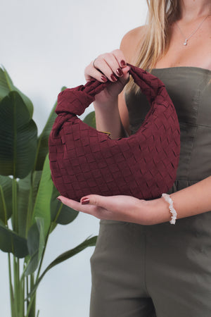Gioia Small Suede Woven Bag - Burgundy