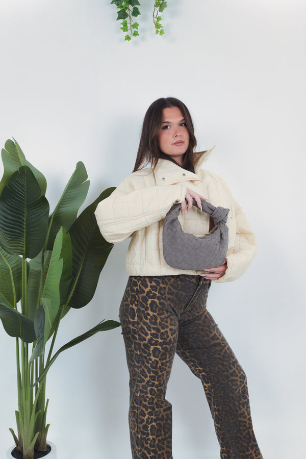 Gioia Small Suede Woven Bag - Grey