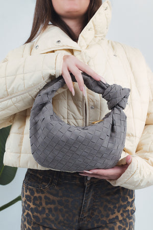 Gioia Small Suede Woven Bag - Grey
