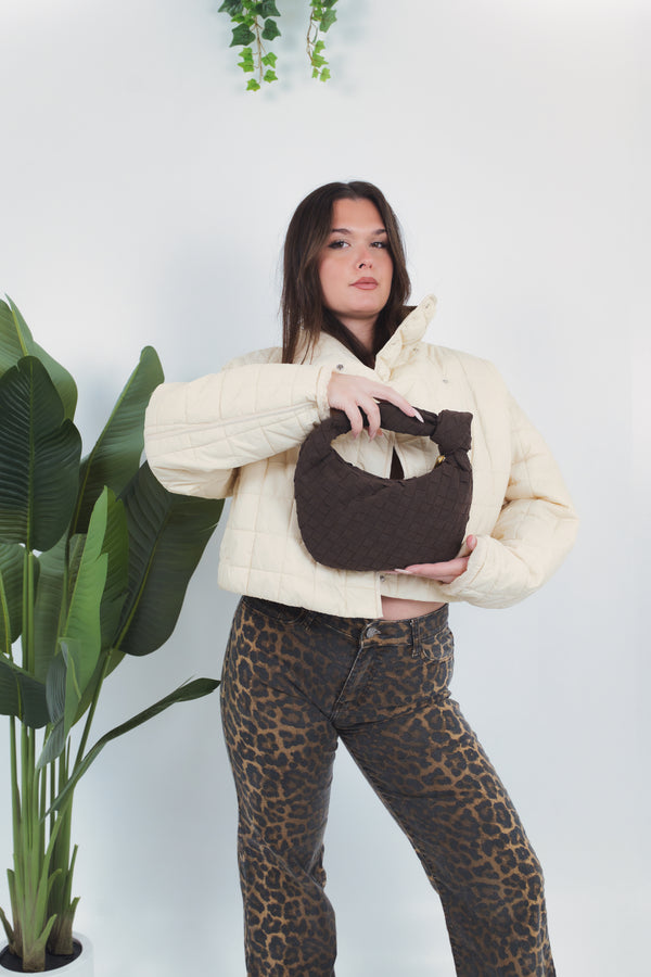 Gioia Small Suede Woven Bag - Coffee