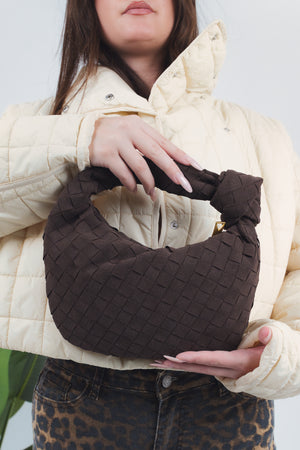 Gioia Small Suede Woven Bag - Coffee