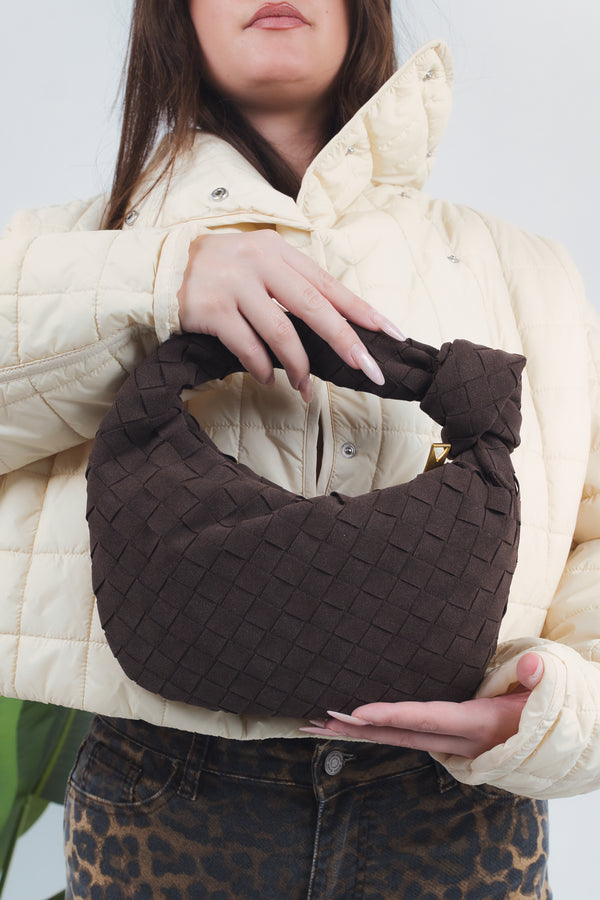 Gioia Small Suede Woven Bag - Coffee