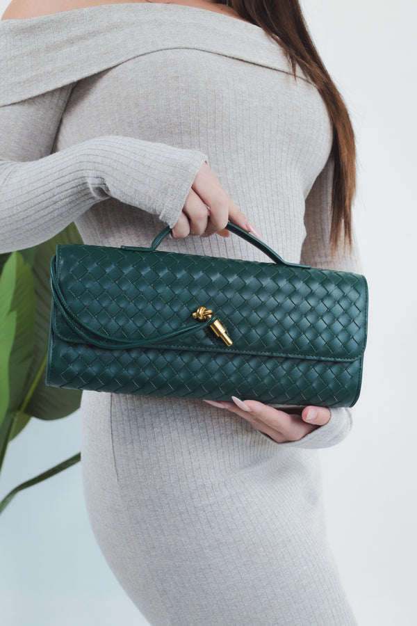 Elisabetta Woven Clutch - Pine Green