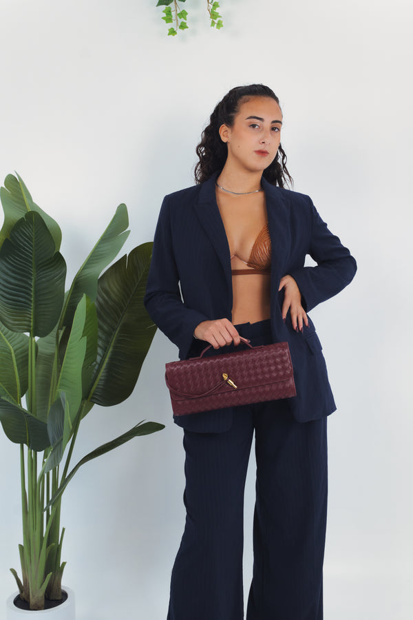 Elisabetta Woven Clutch - Burgundy