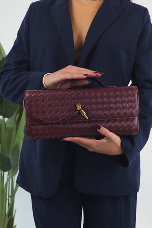 Elisabetta Woven Clutch - Burgundy