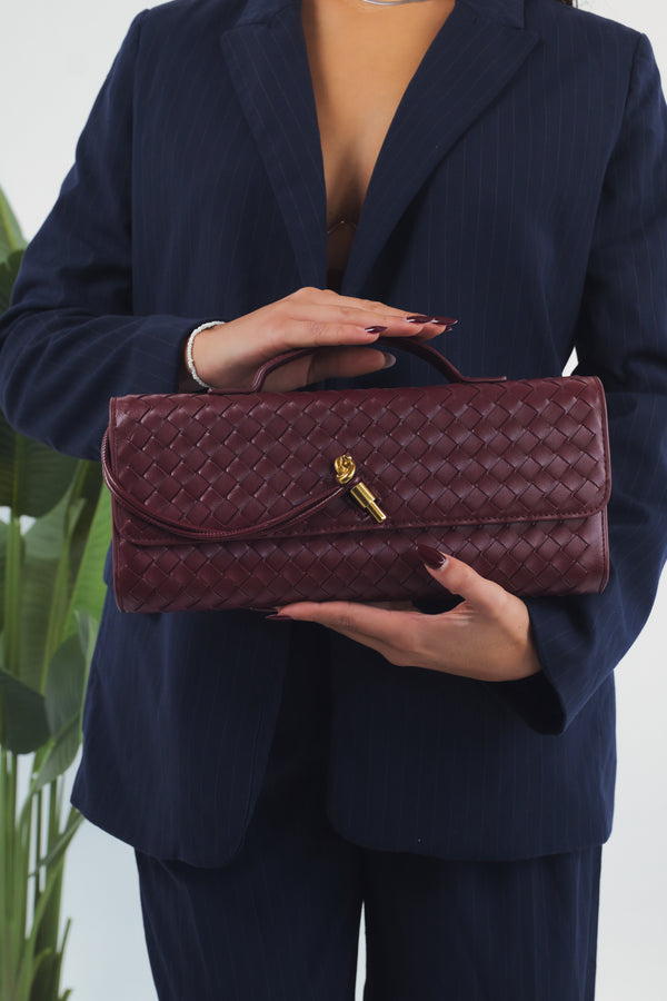 Elisabetta Woven Clutch - Burgundy