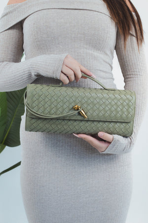 Elisabetta Woven Clutch - Travertine Green