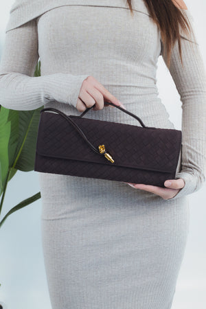 Elisabetta Suede Woven Bag - Coffee